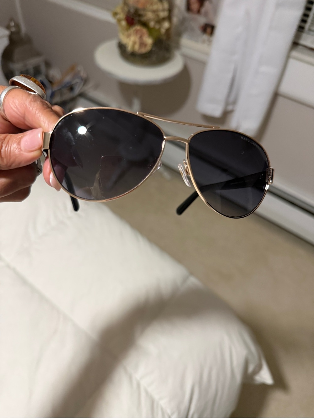 Marc Jacobs Black Temples with Rose Gold Frame Oval Sunglasses